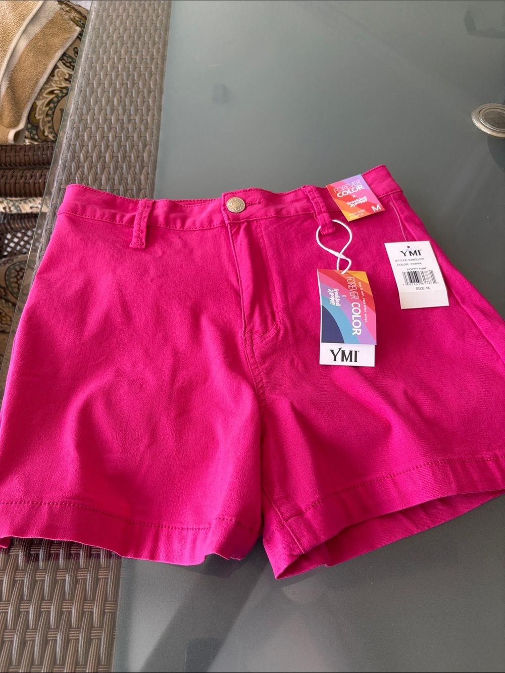 YMI Bright Hot Pink Cotton-Blend Jean Shorts